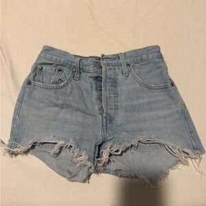 Levi's Light Blue Frayed-Hem Denim Shorts